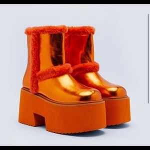 Flatform Crinkle Faux Sheep Skin Boots